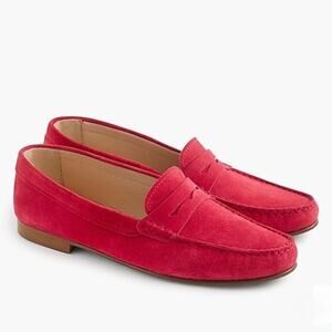 EUC J.Crew James Suede Loafers Soft Fuchsia Size 8 Italy Made Leather Red Shoe